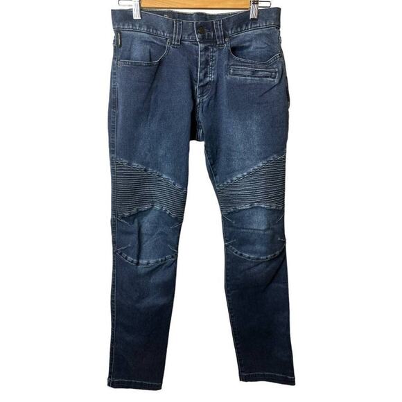 A/X Armani Exchange Dark Blue Moto Biker Slim Fit Button Fly Jeans Men's 28R - Picture 3 of 8